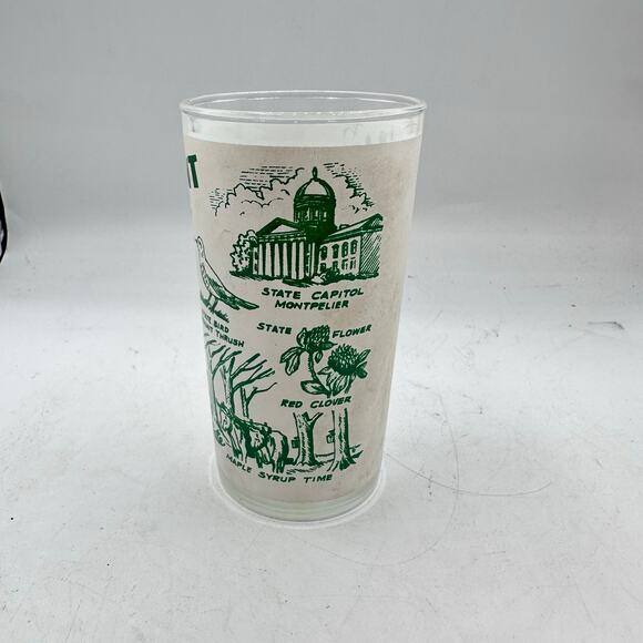 Vintage Vermont State Souvenir Glass Frosted Tumbler Hazel Atlas MCM Cocktail - Picture 9 of 9